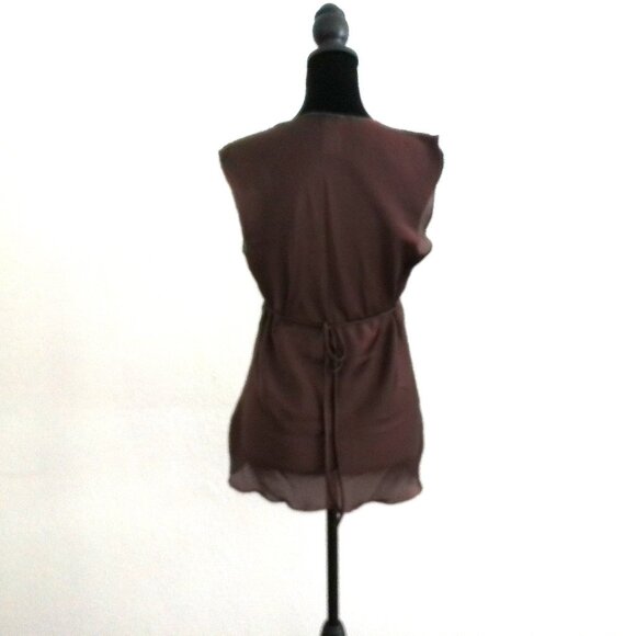 Judy Jr., Brown V-neck tank top, with golden embroidery & sequins design - Picture 6 of 8